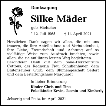 Traueranzeige von Silke Mäder von lausitzer_rundschau