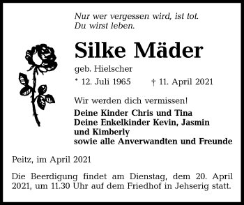 Traueranzeige von Silke Mäder von lausitzer_rundschau