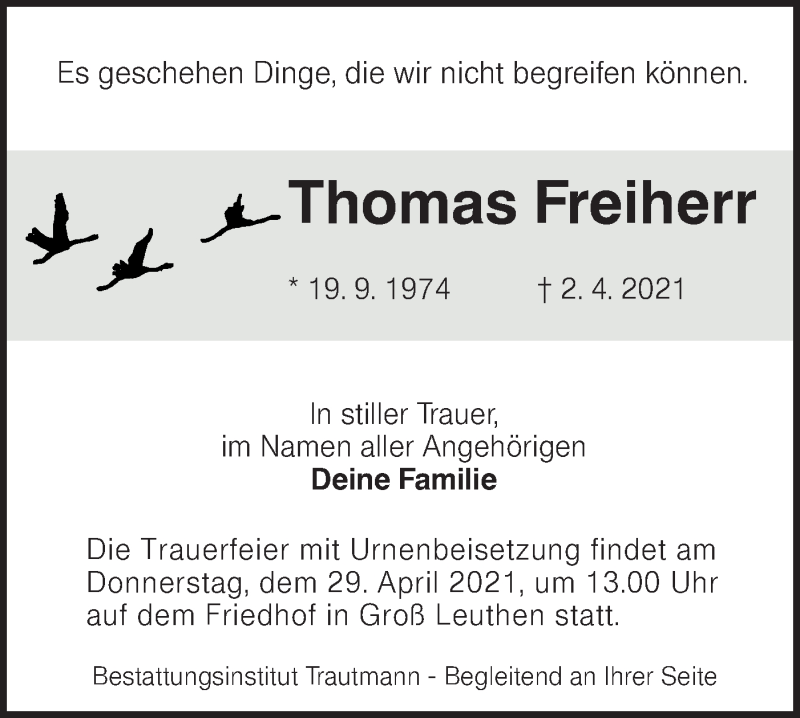  Traueranzeige für Thomas Freiherr vom 17.04.2021 aus lausitzer_rundschau
