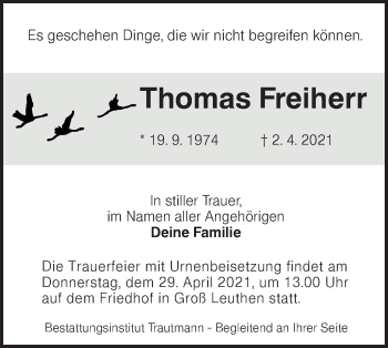 Traueranzeige von Thomas Freiherr von lausitzer_rundschau