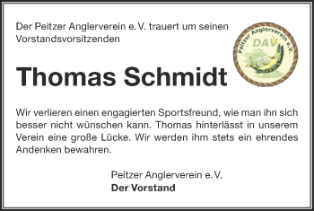 Traueranzeige von Thomas Schmidt von lausitzer_rundschau