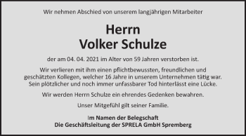 Traueranzeige von Volker Schulze von lausitzer_rundschau