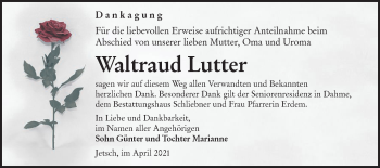 Traueranzeige von Waltraud Lutter von lausitzer_rundschau