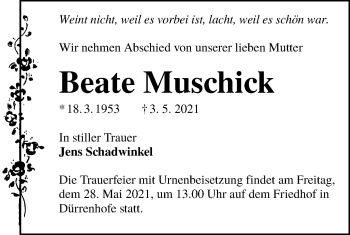 Traueranzeige von Beate Muschick von lausitzer_rundschau