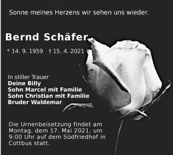 Traueranzeige von Bernd Schäfer von lausitzer_rundschau