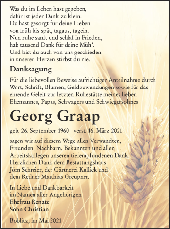 Traueranzeige von Georg Graap von lausitzer_rundschau