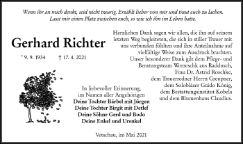 Traueranzeige von Gerhard Richter von lausitzer_rundschau