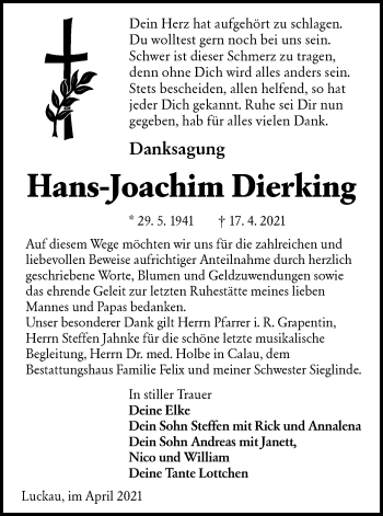 Traueranzeige von Hans-Joachim Dierking von lausitzer_rundschau