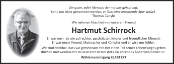Traueranzeige von Hartmut Schirrock von lausitzer_rundschau