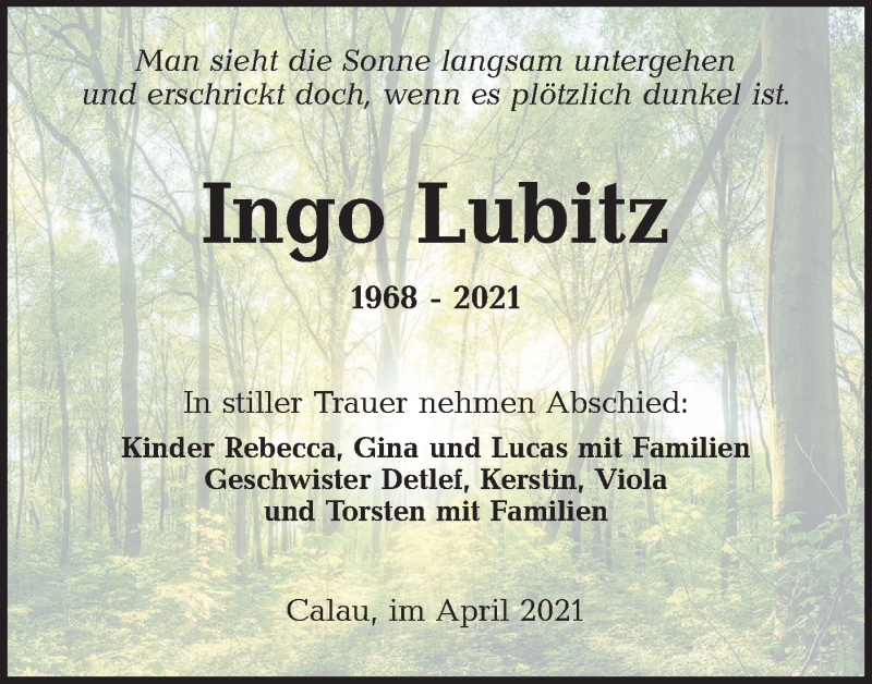  Traueranzeige für Ingo Lubitz vom 08.05.2021 aus lausitzer_rundschau