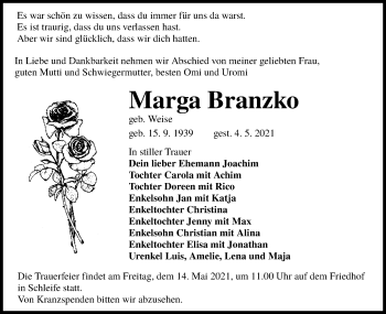 Traueranzeige von Marga Branzko von lausitzer_rundschau