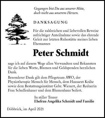 Traueranzeige von Peter Schmidt von lausitzer_rundschau