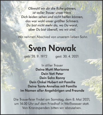 Traueranzeige von Sven Nowak von lausitzer_rundschau