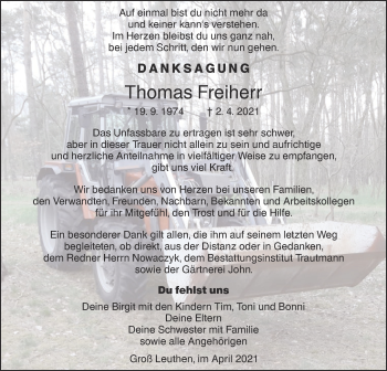 Traueranzeige von Thomas Freiherr von lausitzer_rundschau