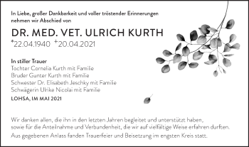 Traueranzeige von Ulrich Kurth von lausitzer_rundschau
