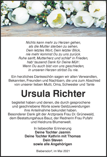 Traueranzeige von Ursula Richter von lausitzer_rundschau