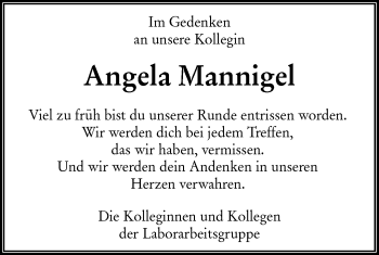 Traueranzeige von Angela Mannigel von lausitzer_rundschau