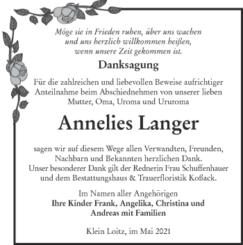 Traueranzeige von Annelies Langer von lausitzer_rundschau