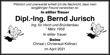 Traueranzeige von Bernd Jurisch von lausitzer_rundschau