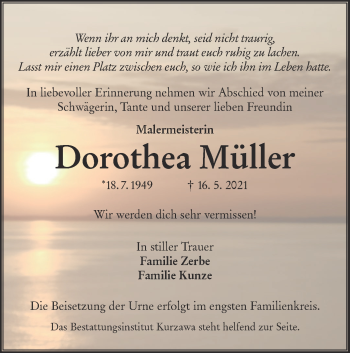Traueranzeige von Dorothea Müller von lausitzer_rundschau