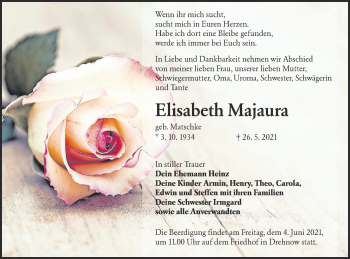Traueranzeige von Elisabeth Majaura von lausitzer_rundschau