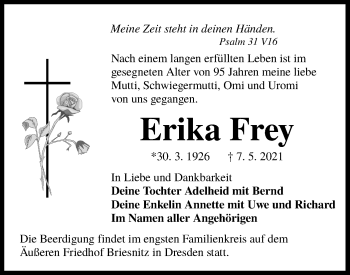 Traueranzeige von Erika Frey von lausitzer_rundschau