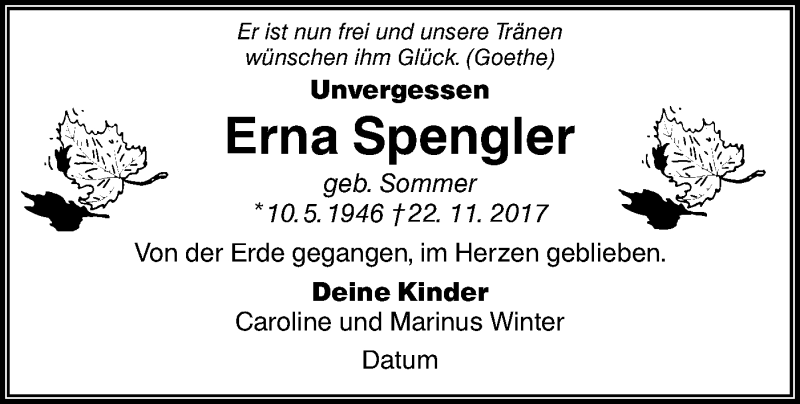  Traueranzeige für Erna Spengler vom 31.03.2021 aus lausitzer_rundschau