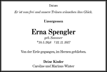 Traueranzeige von Erna Spengler von lausitzer_rundschau