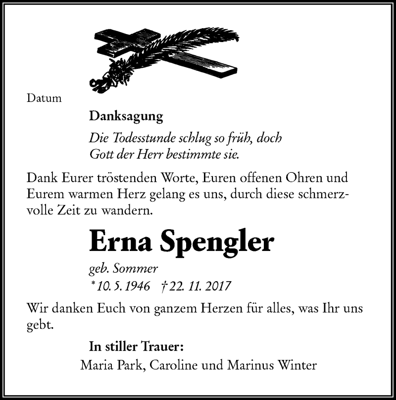  Traueranzeige für Erna Spengler vom 10.04.2021 aus lausitzer_rundschau