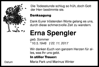 Traueranzeige von Erna Spengler von lausitzer_rundschau