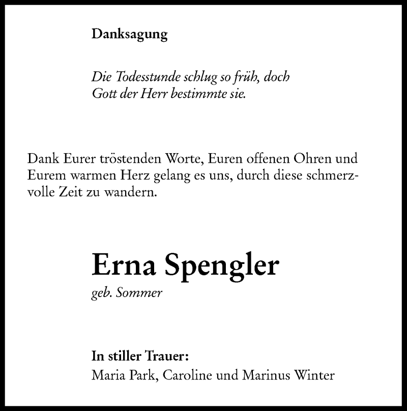  Traueranzeige für Erna Spengler vom 03.04.2021 aus lausitzer_rundschau