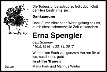 Traueranzeige von Erna Spengler von lausitzer_rundschau