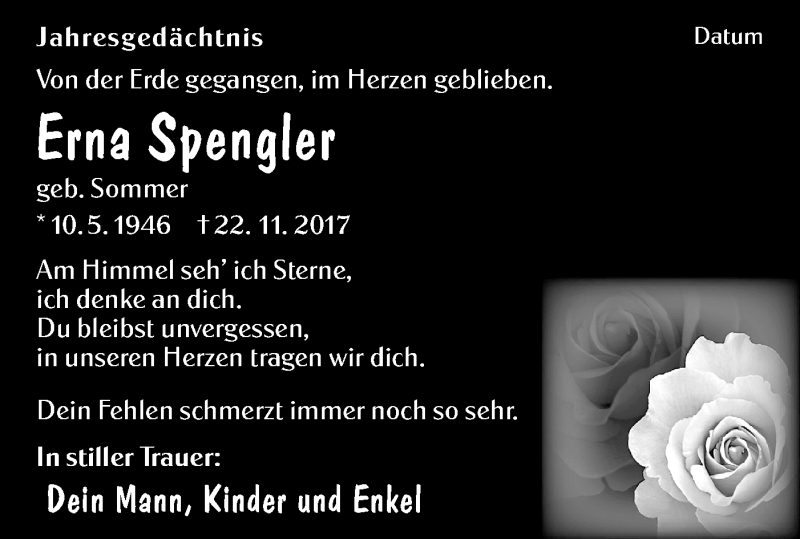  Traueranzeige für Erna Spengler vom 10.04.2021 aus lausitzer_rundschau