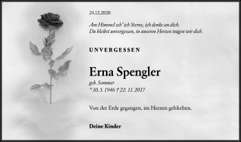 Traueranzeige von Erna Spengler von lausitzer_rundschau