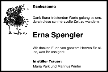 Traueranzeige von Erna Spengler von lausitzer_rundschau