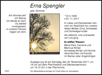 Traueranzeige von Erna Spengler von lausitzer_rundschau