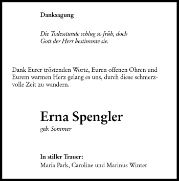 Traueranzeige von Erna Spengler von lausitzer_rundschau