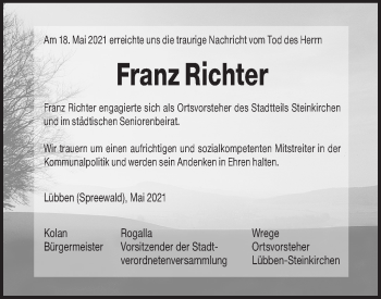 Traueranzeige von Franz Richter von lausitzer_rundschau