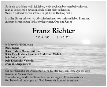 Traueranzeige von Franz Richter von lausitzer_rundschau