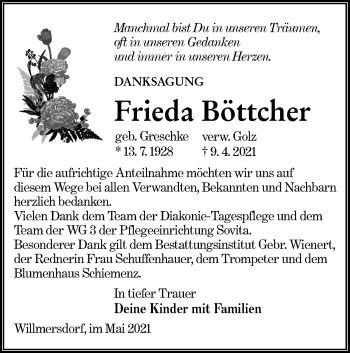 Traueranzeige von Frieda Böttcher von lausitzer_rundschau