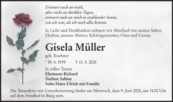 Traueranzeige von Gisela Müller von lausitzer_rundschau