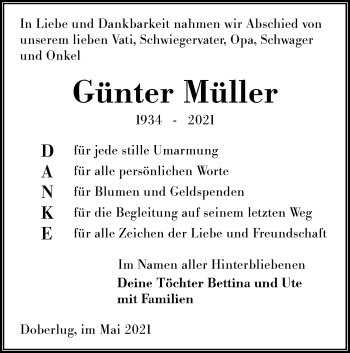 Traueranzeige von Günter Müller von lausitzer_rundschau