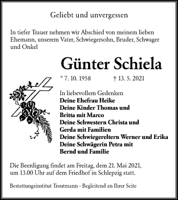 Traueranzeige von Günter Schiela von lausitzer_rundschau