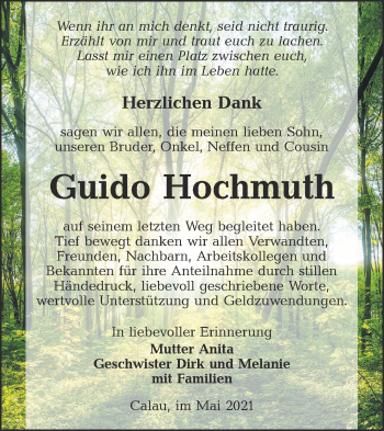 Traueranzeige von Guido Hochmuth von lausitzer_rundschau