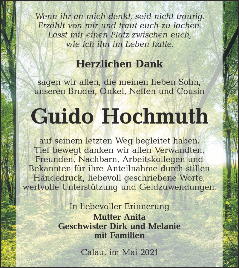  Traueranzeige für Guido Hochmuth vom 22.05.2021 aus lausitzer_rundschau