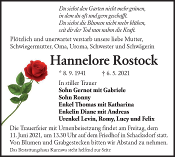 Traueranzeige von Hannelore Rostock von lausitzer_rundschau