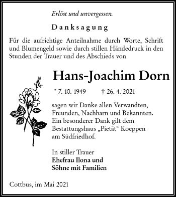 Traueranzeige von Hans-Joachim Dorn von lausitzer_rundschau