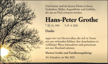 Traueranzeige von Hans-Peter Grothe von lausitzer_rundschau