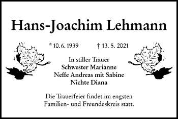 Traueranzeige von Hans Joachim Lehmann von lausitzer_rundschau