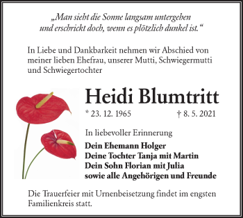 Traueranzeige von Heidi Blumtritt von lausitzer_rundschau
